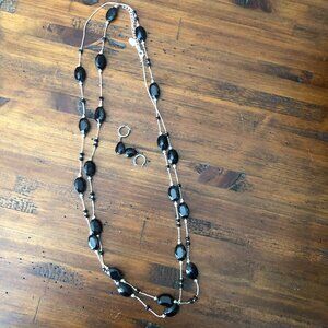 Alfani Necklace + Matching Pierced Earrings Black Bead